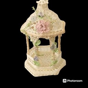 Hand Crocheted Gazebo Sculpture Spring Floral 9” by 6"